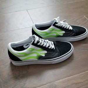 Vans Old Skool  Flame Black/Green/White  Men Size 8/Women Size 9.5
